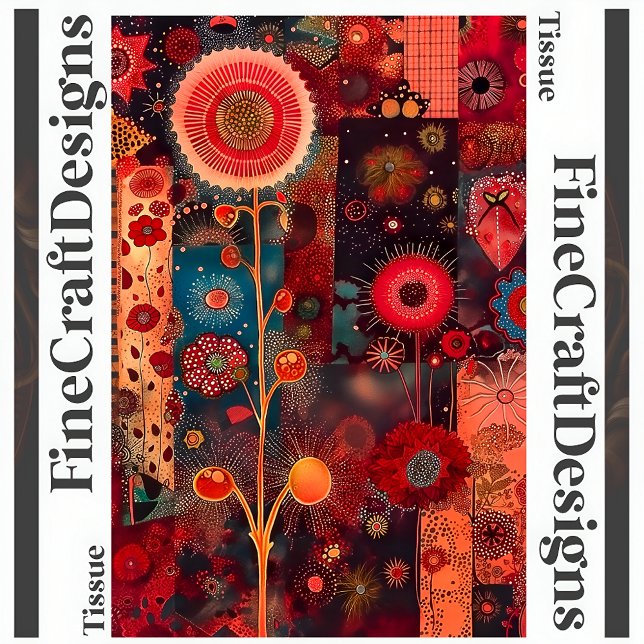 Abstract Red Floral Quilt Style Decoupage Left 142 Tissue Paper (Creator Uploaded)
