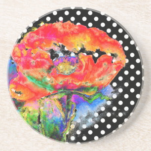 Abstract red floral watercolor  coaster