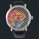 Abstract red floral watercolor poppy polka dots watch<br><div class="desc">watercolor painting</div>