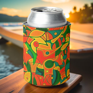 Abstract Red Fragmentary Patchwork Can Cooler