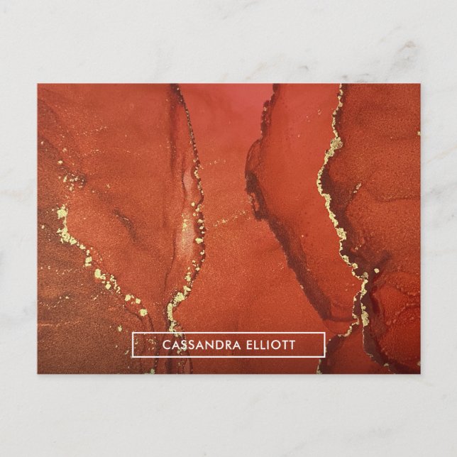 Abstract Red & Gold Alcohol Ink Liquid Art Postcard (Front)