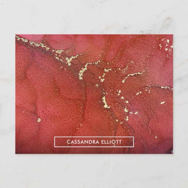 Abstract Red & Gold Marbled Alcohol Ink Liquid Art Postcard (Front)