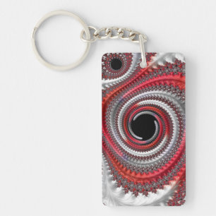 Abstract Red Gradient Spiral Fractal Key Ring