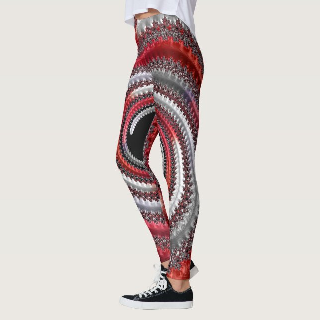 Abstract Red Gradient Spiral Fractal Leggings (Left)