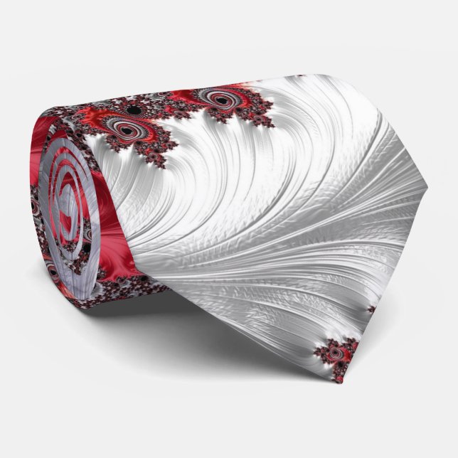 Abstract Red Gradient Spiral Fractal Tie (Rolled)
