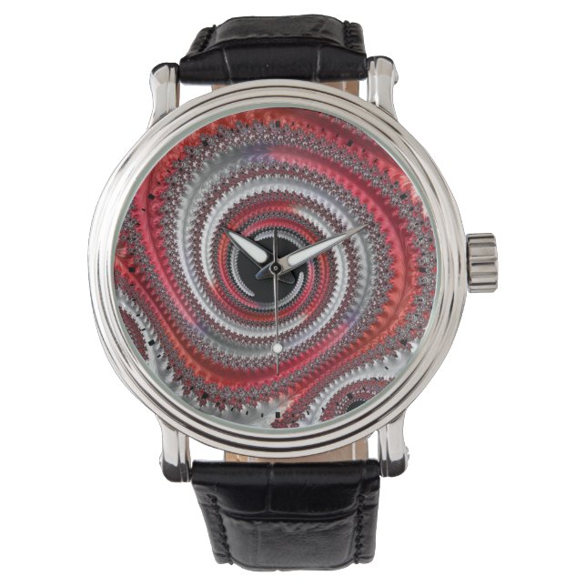 Abstract Red Gradient Spiral Fractal Watch (Front)