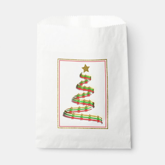 Abstract Red, Green, and Gold Christmas Tree Favour Bag (Front)