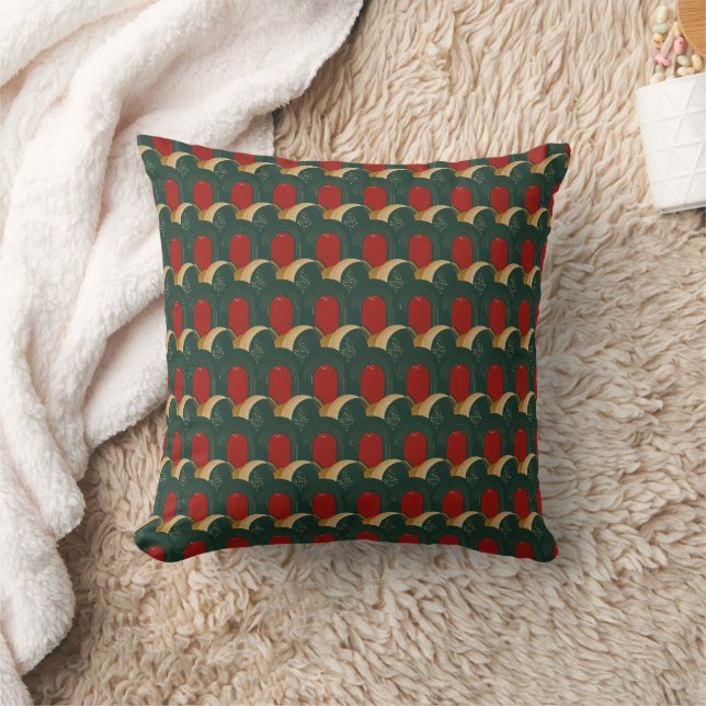 Abstract Red, Green and Gold Cushion (Blanket)