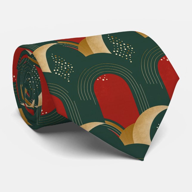 Abstract Red, Green and Gold Tie (Rolled)