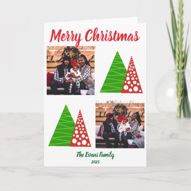 Abstract red & green Christmas trees Card (Front)