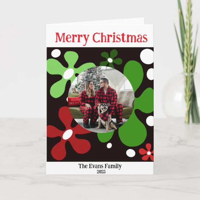 Abstract, red, & green flowers card (Front)