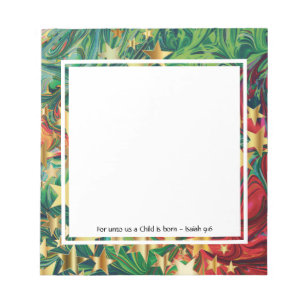 Abstract Red Green Gold Stars Personalised Notepad