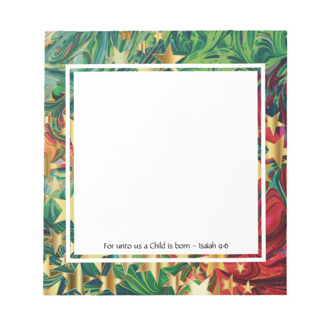 Abstract Red Green Gold Stars Personalised Notepad (Front)