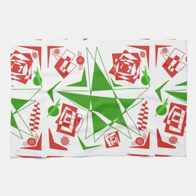 Abstract red & green kitchen towel (Horizontal)