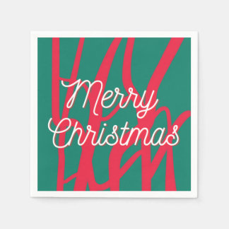 Abstract Red Green Personalized Merry Christmas Napkin