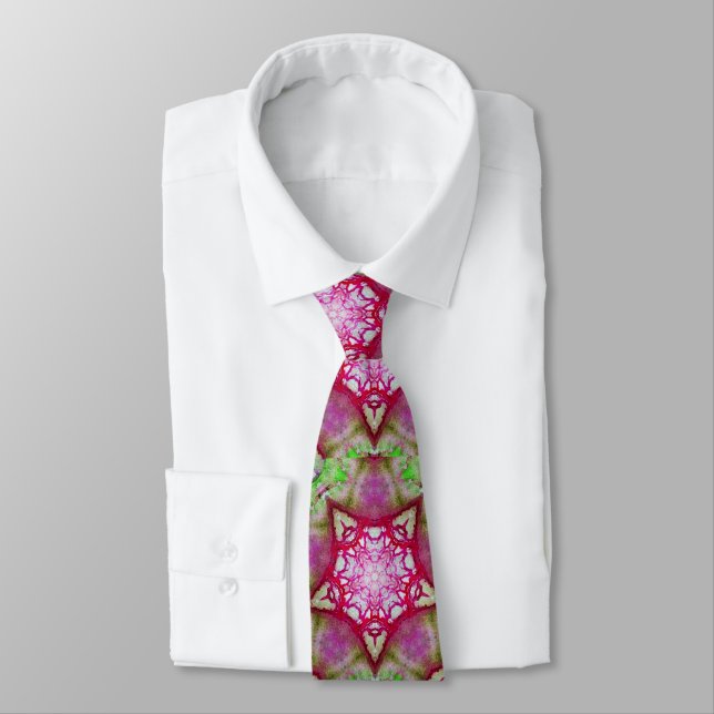 ABSTRACT RED GREEN RED STARS  Fractal Geometric Tie (Tied)