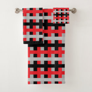 Abstract Red, Grey and Black Bath Towel Set