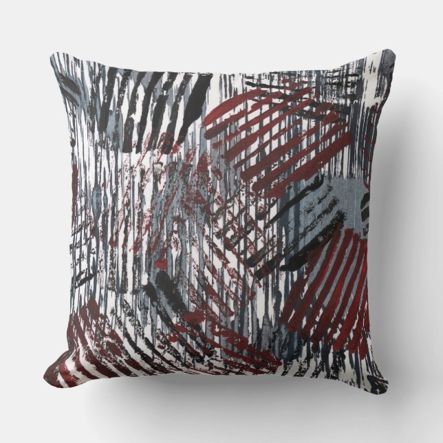 Abstract red grey art cushion (Front)