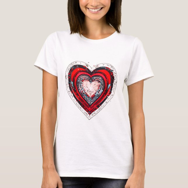 Abstract Red Heart Design T-Shirt (Front)