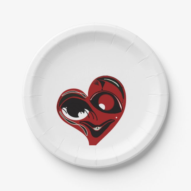 Abstract, red heart  paper plate (Front)