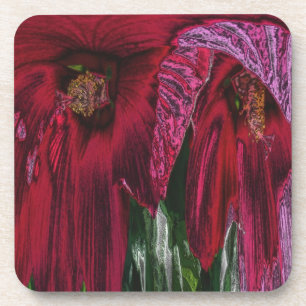 Abstract Red Hibiscus Floral Cork Coaster Set
