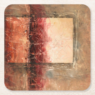 Abstract Red Landscape Square Paper Coaster