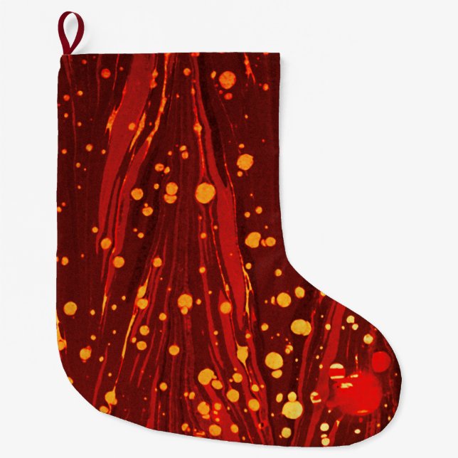 ABSTRACT RED MARBLED PAPER WITH GOLD SPLASHES LARGE CHRISTMAS STOCKING (Front)