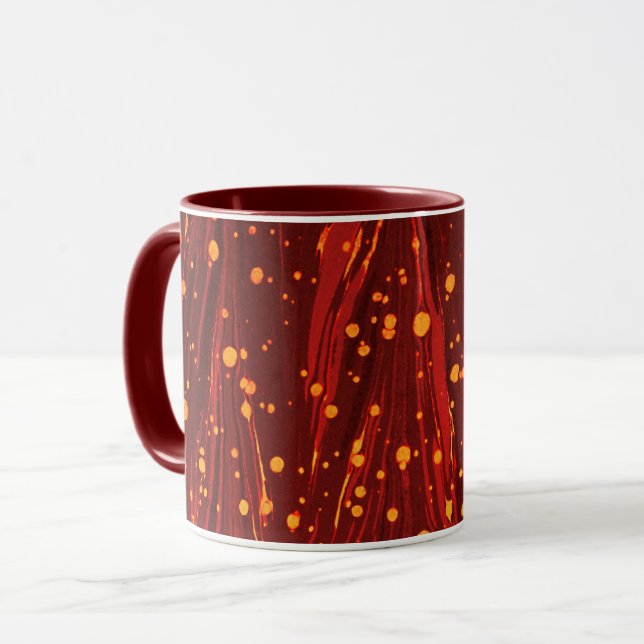 ABSTRACT RED MARBLED PAPER WITH GOLD SPLASHES MUG (Front Left)