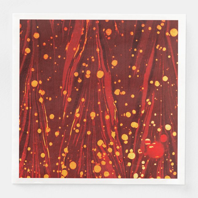 ABSTRACT RED MARBLED PAPER WITH GOLD SPLASHES NAPKIN (Front)