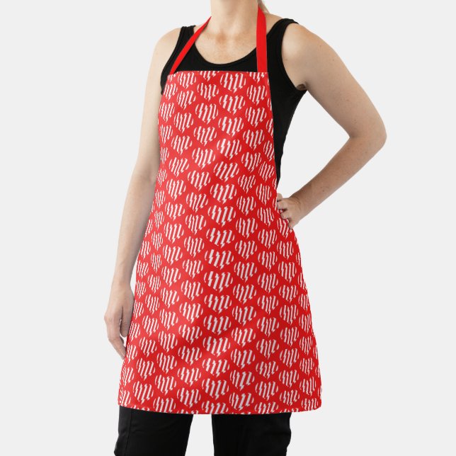 Abstract Red n White Stripes Valentine Heart Apron (Insitu)