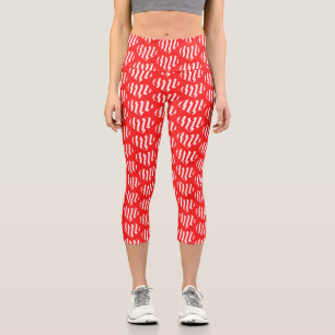Abstract Red n White Stripes Valentine Heart Capri Leggings
