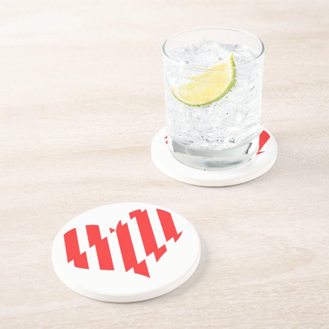 Abstract Red n White Stripes Valentine Heart Coaster (Side)