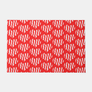 Abstract Red n White Stripes Valentine Heart Doormat