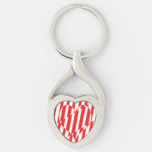 Abstract Red n White Stripes Valentine Heart Key Ring