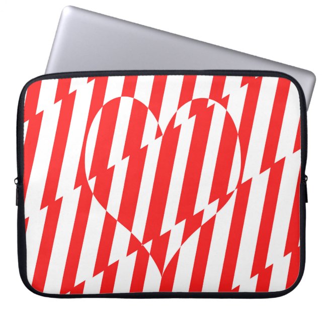 Abstract Red n White Stripes Valentine Heart Laptop Sleeve (Front)