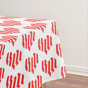 Abstract Red n White Stripes Valentine Heart Tablecloth