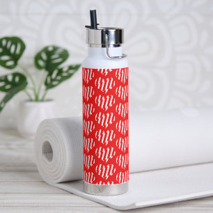 Abstract Red n White Stripes Valentine Heart Water Bottle