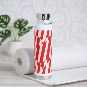 Abstract Red n White Stripes Valentine Heart Water Bottle