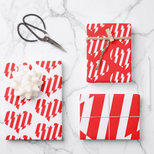 Abstract Red n White Stripes Valentine Heart Wrapping Paper Sheet (Front)