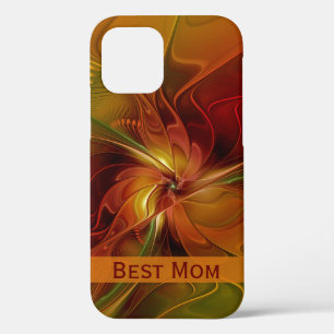 Abstract Red Orange Brown Green Flower Best Mum iPhone 12 Case
