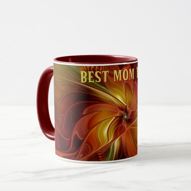Abstract Red Orange Brown Green Flower Best Mum Mug (Front Left)