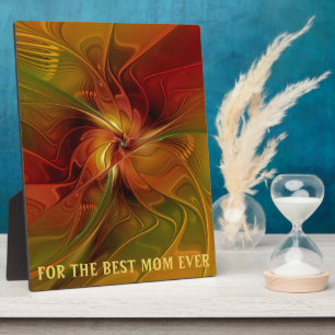 Abstract Red Orange Brown Green Flower Best Mum Plaque
