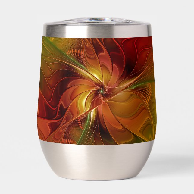 Abstract Red Orange Brown Green Fractal Art Flower (Front)