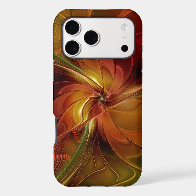 Abstract Red Orange Brown Green Fractal Art Flower (Back)