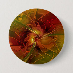 Abstract Red Orange Brown Green Fractal Art Flower 7.5 Cm Round Badge