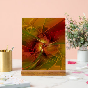 Abstract Red Orange Brown Green Fractal Art Flower Acrylic Sign