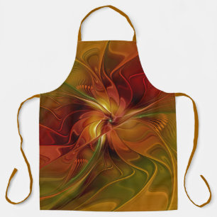 Abstract Red Orange Brown Green Fractal Art Flower Apron