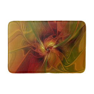 Abstract Red Orange Brown Green Fractal Art Flower Bath Mat