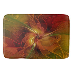 Abstract Red Orange Brown Green Fractal Art Flower Bath Mat