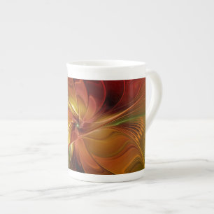 Abstract Red Orange Brown Green Fractal Art Flower Bone China Mug